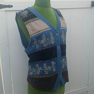 70's Koret City Blues Denim Floral Vest